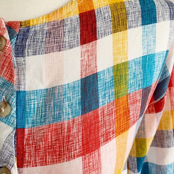 Lucky Brand Multicolor Plaid Crop Top — Women’s L, Button-Front Tie-Front Blouse - Picture 2 of 7